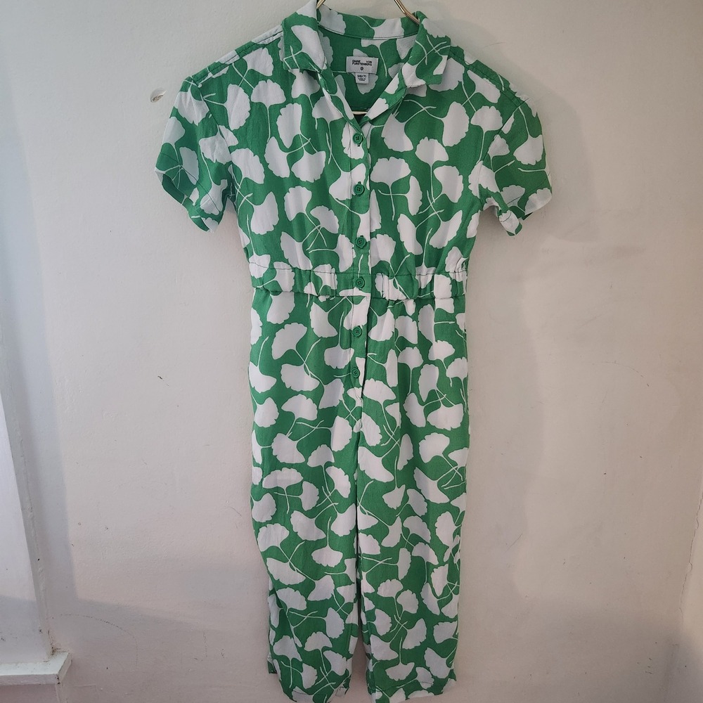 Diane von Furstenberg for Target Girls Green White Ginkgo‎ Leaf Jumpsuit S 6/7